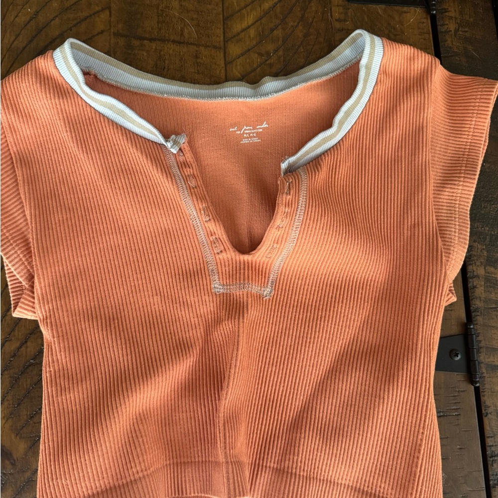 Coral blue and brown urban top